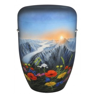 Hand Painted Biodegradable Cremation Ashes Funeral Urn / Casket - Mountain Wildflowers